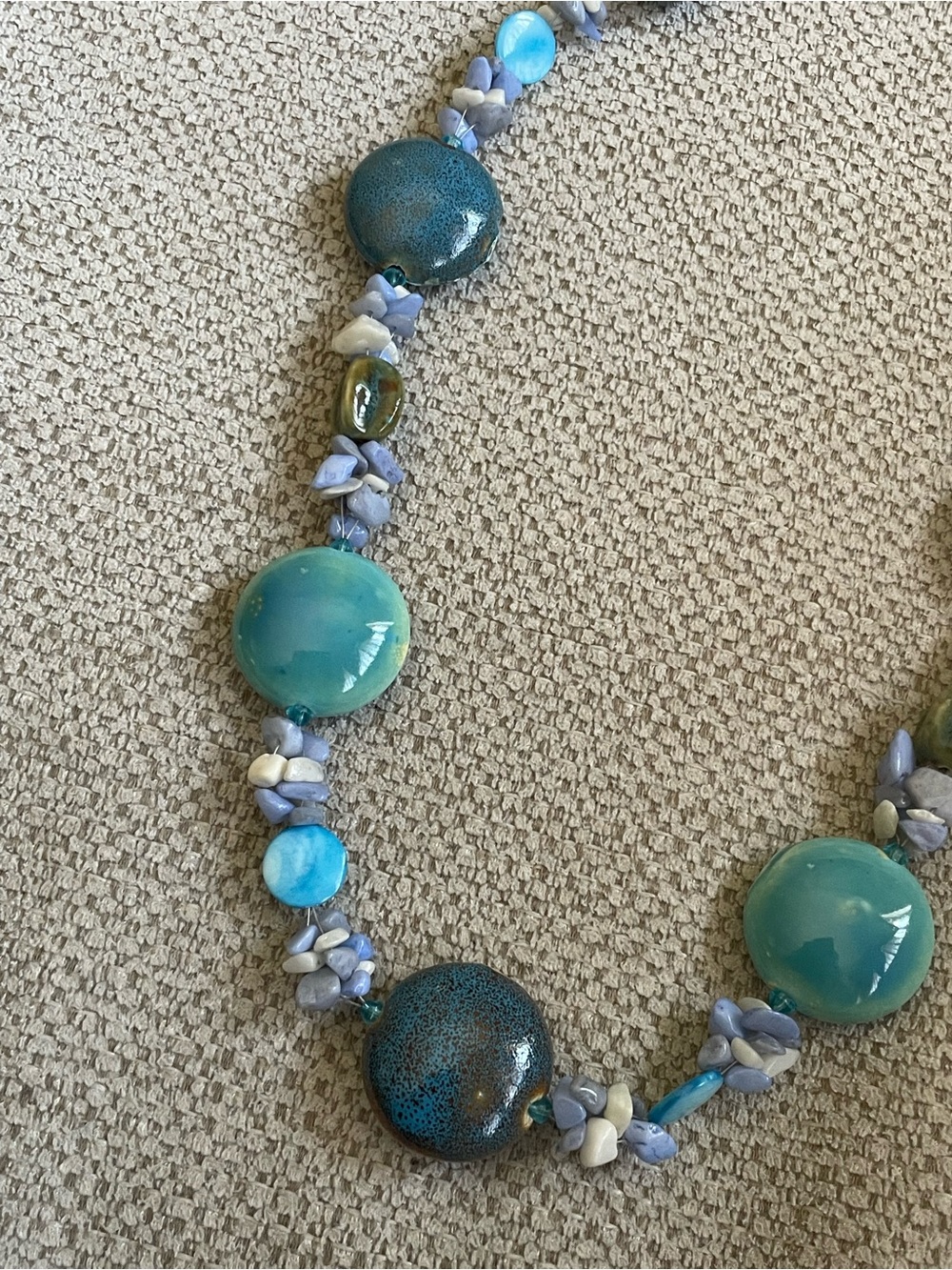 Blue-green Beaded Statement Necklace and earrings boho